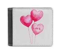 Jubonexis Portafoglio bifold in morbida pelle PU rosa acquerello palloncini amore, portamonete porta carte di credito, portafoglio sottile resistente per uomo donna deposito soldi