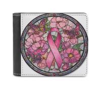 Jubonexis Portafoglio bifold in morbida pelle PU rosa con fiori e farfalle per il cancro al seno, portamonete e carte di credito, porta carte di credito sottile, per uomini e donne