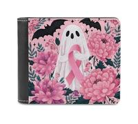 Jubonexis Portafoglio bifold in morbida pelle PU rosa con motivo fantasma per la sensibilizzazione sul cancro al seno, portamonete e carte di credito, porta carte di credito sottile, per uomini e