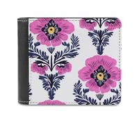 Jubonexis Portafoglio bifold in morbida pelle PU rosa fluo viole del pensiero tradizionale arte popolare, portamonete porta carte di credito, portafoglio sottile resistente per uomini e donne
