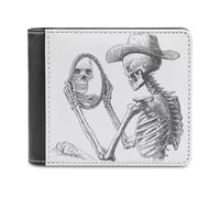 Jubonexis Portafoglio bifold in pelle PU con scheletro cowboy che tiene lo specchio, portamonete e carte di credito, portafoglio sottile resistente per uomini e donne