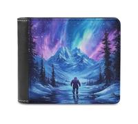 Jubonexis Portafoglio bifold invernale con montagne viola e blu, in morbida pelle PU, portamonete, porta carte di credito, sottile, per uomini e donne