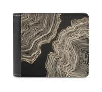 Jubonexis Portafoglio bifold minimalista con linee ondulate nere dorate astratte in morbida pelle PU, portamonete e carte di credito, portafoglio sottile per uomini e donne