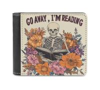 Jubonexis Portafoglio bifold vintage in morbida pelle PU con scheletro che legge un libro, portamonete, porta carte di credito, portafoglio sottile per uomini e donne