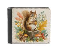 Jubonexis Portafoglio bifold vintage in morbida pelle PU con scoiattolo che tiene le ghiande, portamonete e carte di credito, portafoglio sottile per uomini e donne