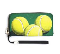 Jubonexis Portafoglio lungo a due ante con tre palline da tennis, in pelle PU, portamonete, porta carte di credito, porta carte di credito e denaro per donne e uomini