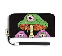 Jubonexis Portafoglio lungo bifold con funghi che si sciolgono surreali, con occhi, in pelle PU, portamonete, porta carte di credito, porta carte di credito e denaro per donne e uomini