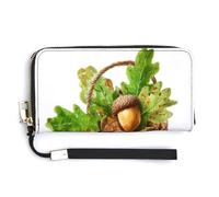 Jubonexis Portafoglio lungo bifold con ghiande acquerellate in cestino di legno, pochette in pelle PU, portamonete, porta carte di credito, porta carte di credito e denaro per donne e uomini