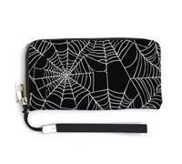 Jubonexis Portafoglio lungo bifold con ragnatela bianca su pelle PU nera, portamonete, porta carte di credito, porta carte di credito per donne e uomini