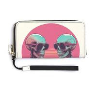 Jubonexis Portafoglio lungo bifold con scheletri che indossano occhiali da sole, pochette in pelle PU, portamonete, porta carte di credito, porta carte di credito per donne e uomini