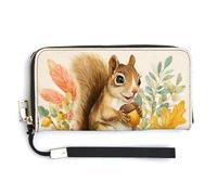 Jubonexis Portafoglio lungo bifold con scoiattolo che tiene ghiande vintage in pelle PU, portamonete e carte di credito, porta carte di credito per donne e uomini