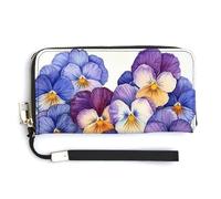 Jubonexis Portafoglio lungo bifold in pelle PU a forma di cuore con viola del pensiero acquerello, portamonete, porta carte di credito, porta carte di credito resistente, per donne e uomini