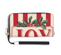 Jubonexis Portafoglio lungo bifold in pelle PU a righe rosse e bianche con gioia, portamonete e carte di credito, porta carte di credito e denaro per donne e uomini