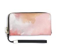 Jubonexis Portafoglio lungo bifold in pelle PU color pesca pastello pastello acquerello rosa cipria, portamonete porta carte di credito custodia per soldi per donne uomini