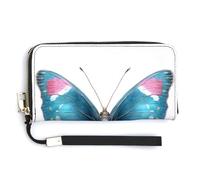 Jubonexis Portafoglio lungo bifold in pelle PU con ali argentate, blu e rosa, portamonete, porta carte di credito, porta carte di credito e denaro per donne e uomini