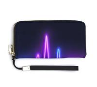 Jubonexis Portafoglio lungo bifold in pelle PU con battito cardiaco blu neon e viola, portamonete e carte di credito, resistente porta carte di credito per donne e uomini