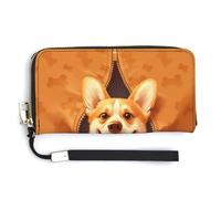 Jubonexis Portafoglio lungo bifold in pelle PU con cerniera con il volto di Corgi, portamonete e pass di credito, porta carte di credito resistente, per donne e uomini