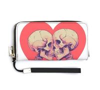 Jubonexis Portafoglio lungo bifold in pelle PU con coppia di scheletri e cuore, portamonete, porta carte di credito, porta carte di credito per donne e uomini