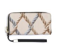 Jubonexis Portafoglio lungo bifold in pelle PU con corde nautiche su beige boho, portamonete, porta carte di credito, porta carte di credito e denaro per donne e uomini