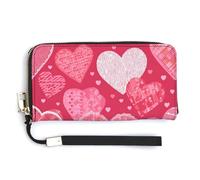 Jubonexis Portafoglio lungo bifold in pelle PU con cuore rosso per San Valentino, portamonete, porta carte di credito, porta carte di credito per donne e uomini