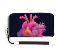 Jubonexis Portafoglio lungo bifold in pelle PU con cuore umano con una foresta magica, portamonete e carte di credito, porta carte di credito per donne e uomini