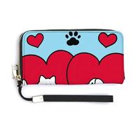 Jubonexis Portafoglio lungo bifold in pelle PU con cuori rossi e cani di San Valentino, portamonete e carte di credito, resistente porta carte di credito per donne e uomini
