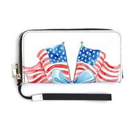 Jubonexis Portafoglio lungo bifold in pelle PU con due bandiere americane incrociate ad acquerello, portamonete e pass di credito, porta carte di credito resistente, per donne e uomini