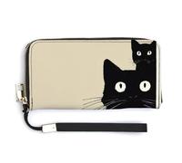 Jubonexis Portafoglio lungo bifold in pelle PU con due gatti neri che sbirciano silhouette, portamonete e carte di credito, porta carte di credito per donne e uomini
