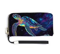 Jubonexis Portafoglio lungo bifold in pelle PU con due tartarughe marine al neon, portamonete e carte di credito, porta carte di credito e denaro per donne e uomini
