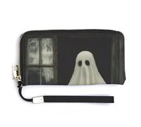 Jubonexis Portafoglio lungo bifold in pelle PU con fantasma che guarda fuori, portamonete e carte di credito, porta carte di credito e denaro per donne e uomini