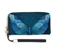 Jubonexis Portafoglio lungo bifold in pelle PU con farfalla blu mistica, portamonete, porta carte di credito, porta carte di credito per donne e uomini