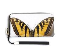 Jubonexis Portafoglio lungo bifold in pelle PU con farfalla gialla, portamonete e carte di credito, porta carte di credito per donne e uomini