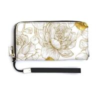 Jubonexis Portafoglio lungo bifold in pelle PU con fiori primaverili e peonie e narcisi, portamonete, porta carte di credito, porta carte di credito e denaro per donne e uomini