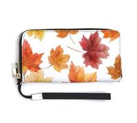 Jubonexis Portafoglio lungo bifold in pelle PU con foglie d'acero in colori autunnali, portamonete e carte di credito, custodia per carte di credito e denaro per donne e uomini
