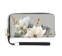 Jubonexis Portafoglio lungo bifold in pelle PU con foglie di agrifoglio con tre campane dorate, portamonete, porta carte di credito, porta carte di credito per donne e uomini