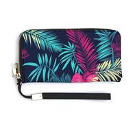 Jubonexis Portafoglio lungo bifold in pelle PU con foglie di palma tropicali astratte, portamonete, porta carte di credito, porta carte di credito e denaro per donne e uomini