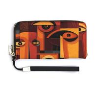 Jubonexis Portafoglio lungo bifold in pelle PU con illustrazione astratta cubista con illustrazione di diversi volti, portamonete, porta carte di credito, porta carte di credito per donne e uomini
