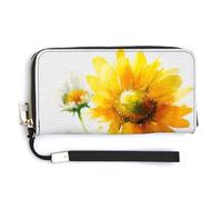 Jubonexis Portafoglio lungo bifold in pelle PU con margherite bianche e gialle, portamonete, porta carte di credito, porta carte di credito e denaro per donne e uomini