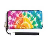 Jubonexis Portafoglio lungo bifold in pelle PU con motivo a vortici di colori arcobaleno, portamonete, porta carte di credito, porta carte di credito resistente, per donne e uomini