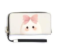 Jubonexis Portafoglio lungo bifold in pelle PU con motivo fantasma che indossa un nastro rosa pastello, portamonete, porta carte di credito, porta carte di credito e denaro per donne e uomini