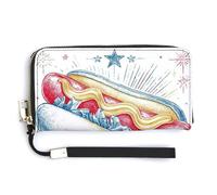 Jubonexis Portafoglio lungo bifold in pelle PU con motivo hot dog retrò American Diner, portamonete e carte di credito, porta carte di credito e denaro per donne e uomini