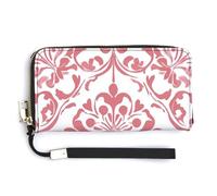 Jubonexis Portafoglio lungo bifold in pelle PU con motivo in porcellana bianca e rosa, portamonete, porta carte di credito, porta carte di credito per donne e uomini