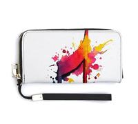 Jubonexis Portafoglio lungo bifold in pelle PU con note musicali singole, arcobaleno spruzzi, portamonete, porta carte di credito, porta carte di credito e denaro per donne e uomini