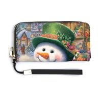 Jubonexis Portafoglio lungo bifold in pelle PU con pupazzo di neve felice che indossa un cappello verde, portamonete, porta carte di credito, porta carte di credito per donne e uomini