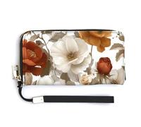Jubonexis Portafoglio lungo bifold in pelle PU con rose e anemoni, portamonete, porta carte di credito, porta carte di credito e denaro per donne e uomini
