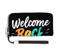 Jubonexis Portafoglio lungo bifold in pelle PU con scritta "Welcome Back to School", portamonete, porta carte di credito, porta carte di credito e denaro per donne e uomini