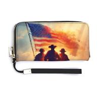 Jubonexis Portafoglio lungo bifold in pelle PU con silhouette di soldati commemorativi patriottici, portamonete, porta carte di credito, porta carte di credito resistente, per donne e uomini