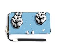 Jubonexis Portafoglio lungo bifold in pelle PU con simbolo mani che fanno la pace, portamonete e carte di credito, porta carte di credito resistente, per donne e uomini