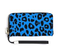 Jubonexis Portafoglio lungo bifold in pelle PU con stampa leopardata blu e nera, portamonete, porta carte di credito, custodia per denaro per donne e uomini
