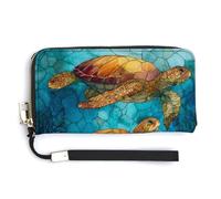 Jubonexis Portafoglio lungo bifold in pelle PU con tartarughe che nuotano nel mare, portamonete, porta carte di credito, porta carte di credito e denaro per donne e uomini